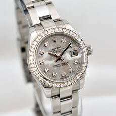 Rolex Lady Datejust 28 Mother of Pearl Diamond Dial Factory Diamond Bezel 179384RBR