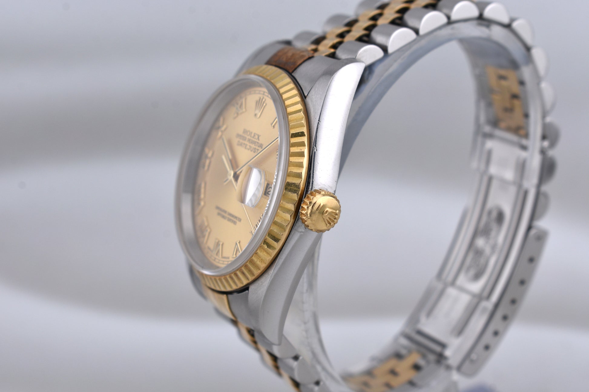 Rolex Datejust 36 Two Tone Yellow Gold Champagne Roman Numeral Dial 16233 1996