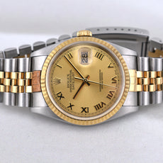 Rolex Datejust 36 Two Tone Yellow Gold Champagne Roman Numeral Dial 16233 1996