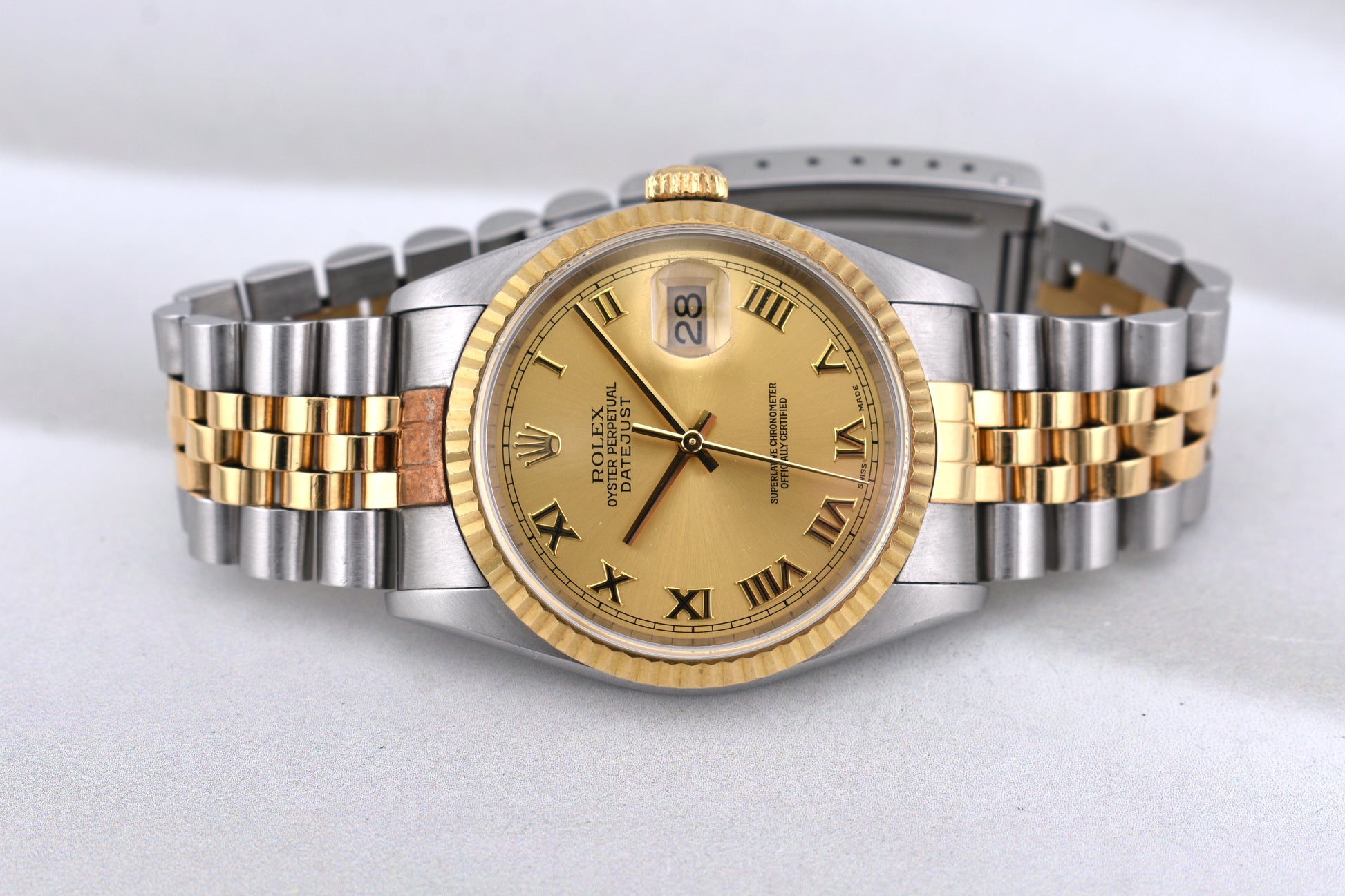 Rolex Datejust 36 Two Tone Yellow Gold Champagne Roman Numeral Dial 16233 1996