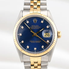 Rolex Datejust 36 Blue Diamond Dial Two Tone Yellow Gold 16233 1986