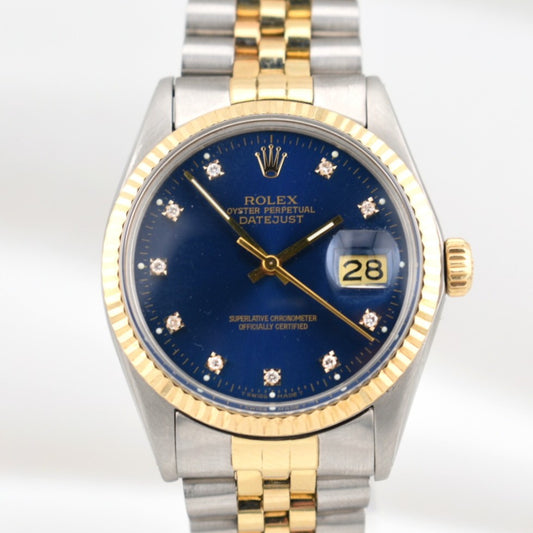 Rolex Datejust 36 Blue Diamond Dial Two Tone Yellow Gold 16233 1986