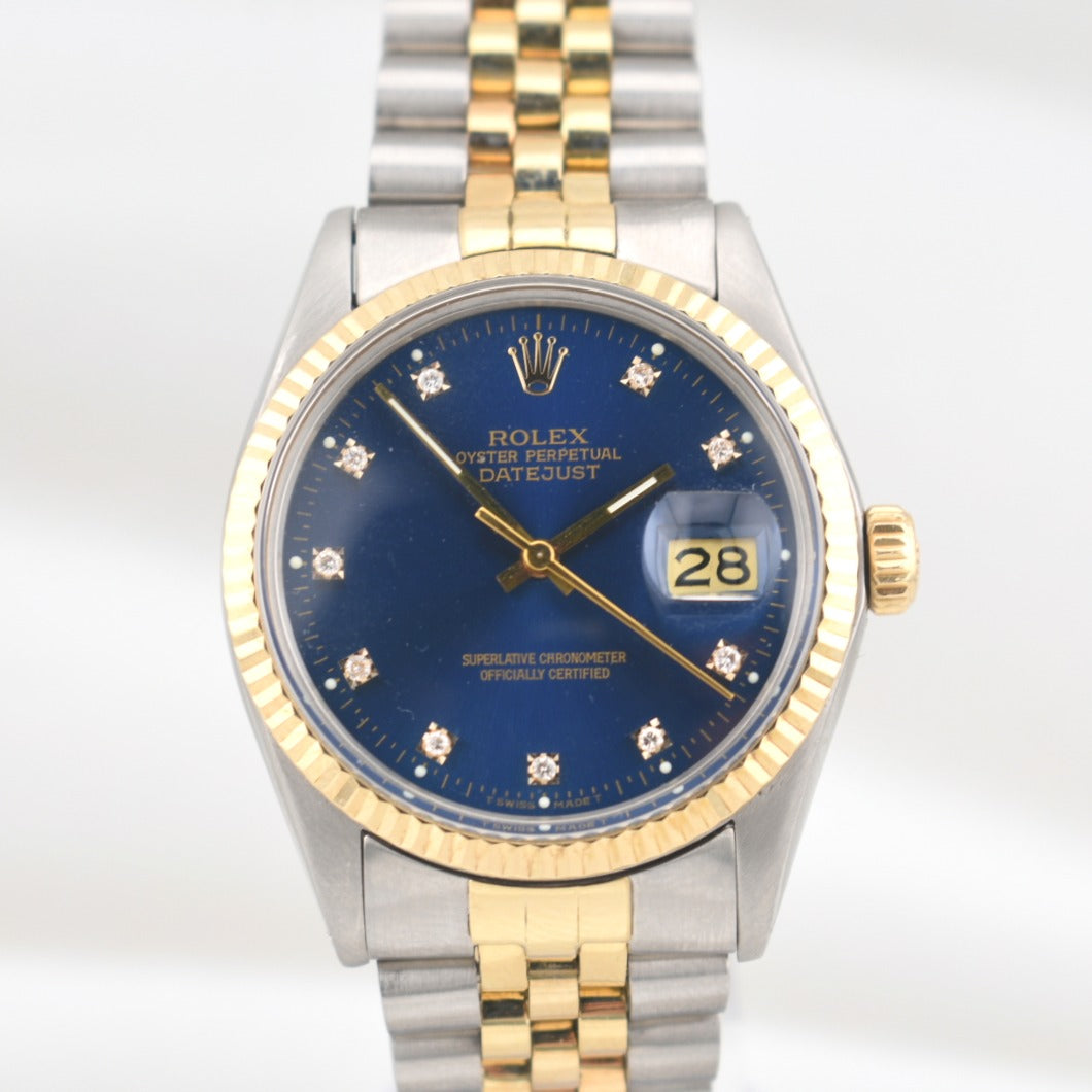 Rolex Datejust 36 Two Tone Blue Diamond Dial 16013 1986