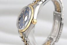 Rolex Datejust 36 Blue Diamond Dial Two Tone Yellow Gold 16233 1986