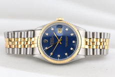 Rolex Datejust 36 Blue Diamond Dial Two Tone Yellow Gold 16233 1986