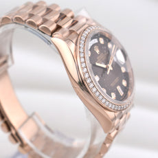 Rolex Day Date 36 Rose Gold Chocolate Baguette Diamond Dial 128345RBR 2023