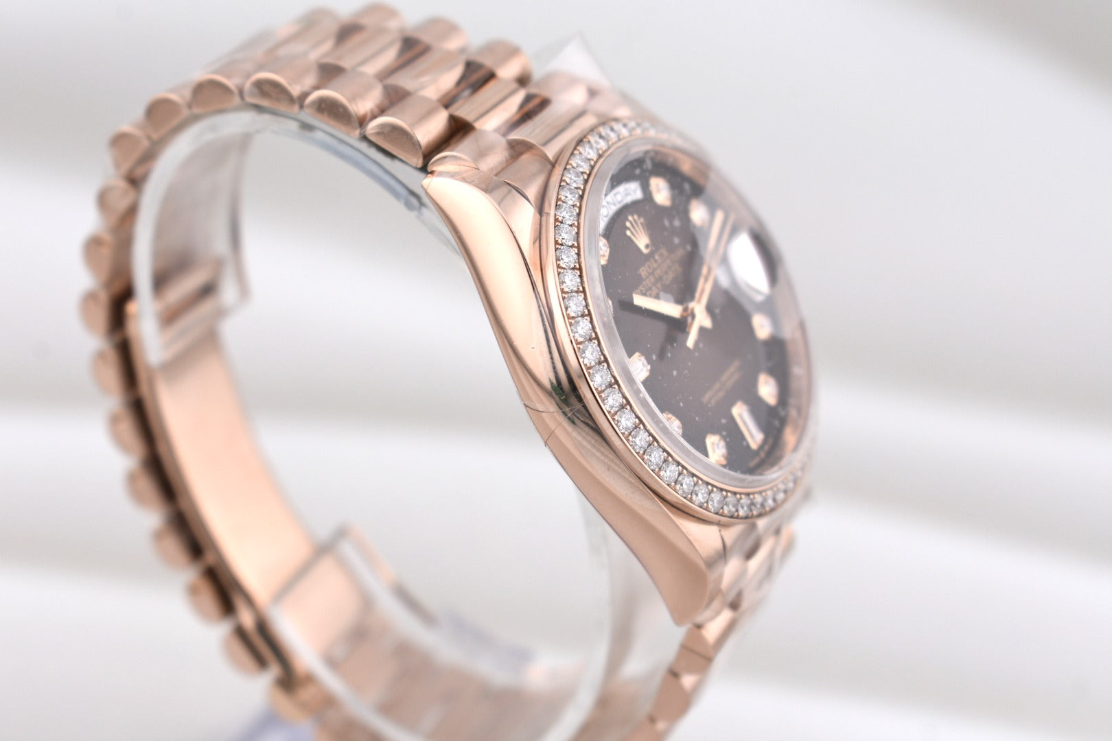 Rolex Day Date 36 Rose Gold Chocolate Baguette Diamond Dial 128345RBR 2023