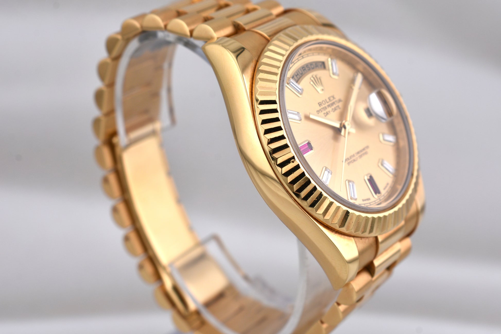 Rolex Day Date II Champagne Ruby Baguette Dial 218238 2015