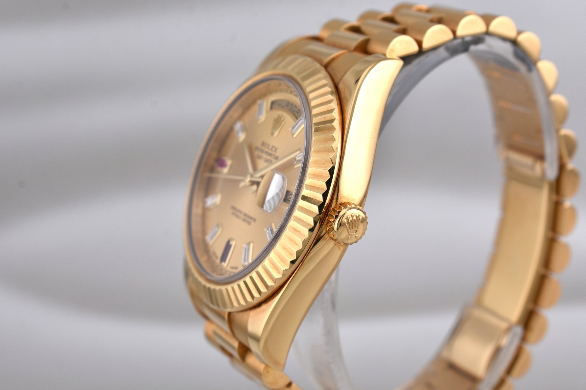 Rolex Day Date II Champagne Ruby Baguette Dial 218238 2015