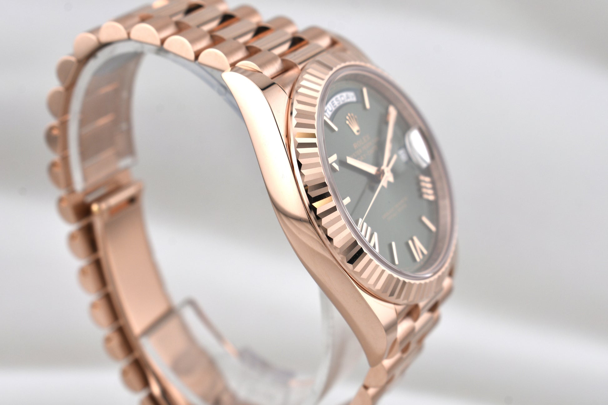 Rolex Day Date 40 Everose Gold Olive Roman Numeral Dial 228235 2026