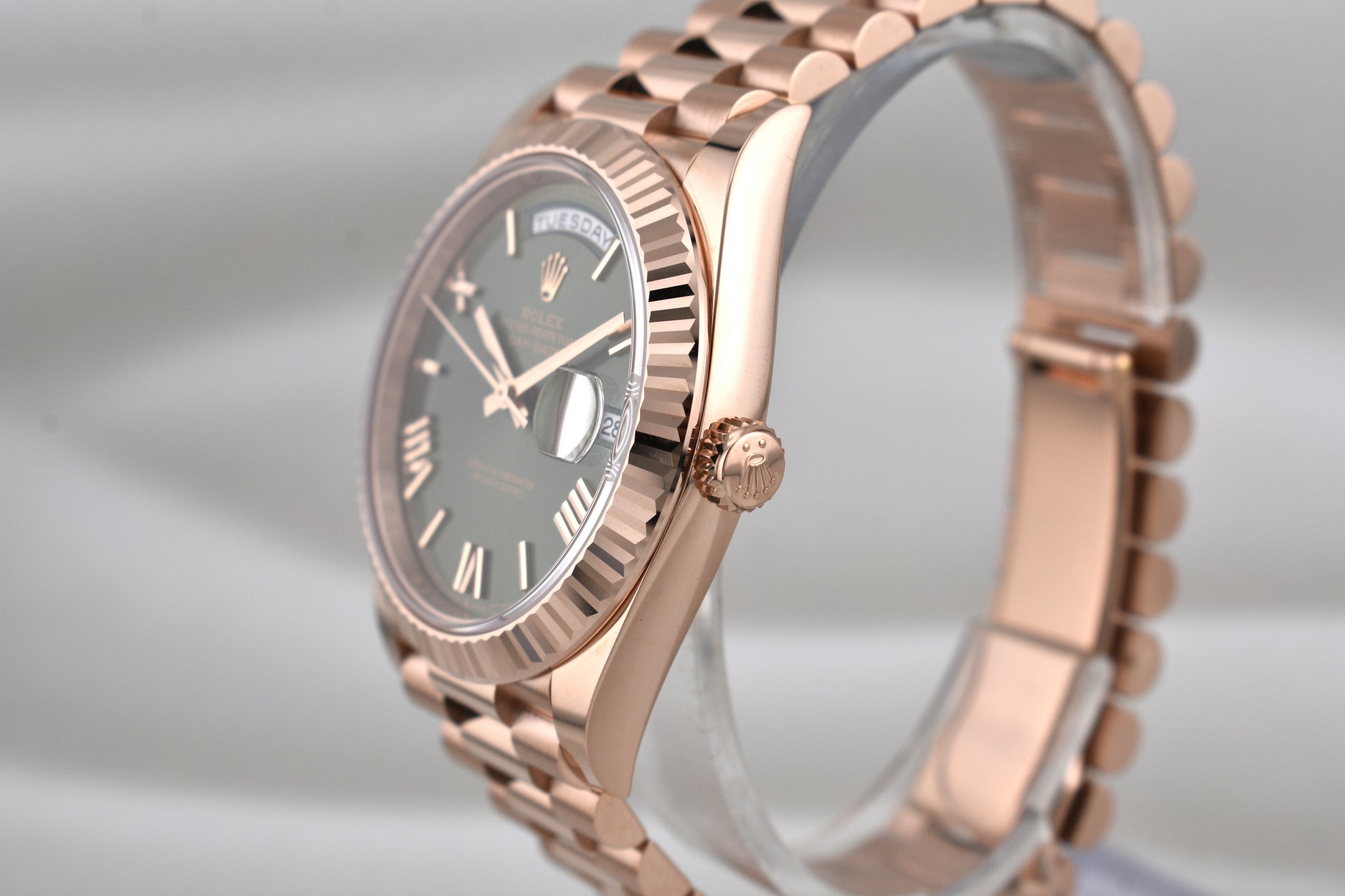 Rolex Day Date 40 Everose Gold Olive Roman Numeral Dial 228235 2026