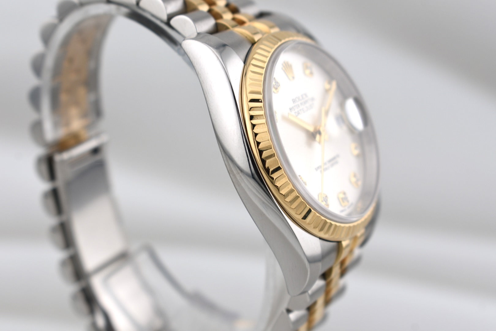 Rolex Datejust 36 Silver Diamond Dial Two Tone Yellow Gold 116233 2016