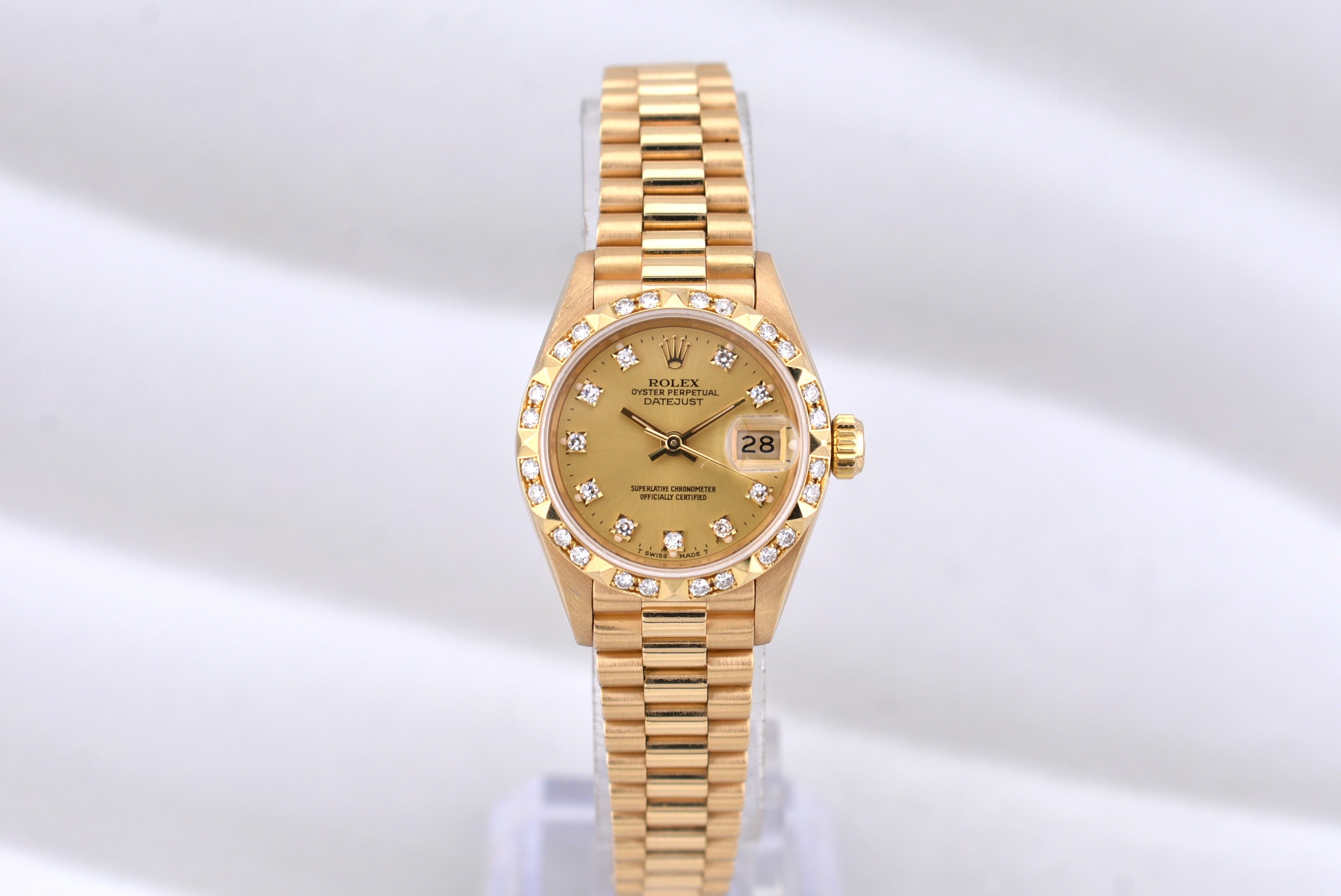 Rolex Lady Datejust 26 Yellow Gold Champagne Diamond Dial and Bezel 69258 1990