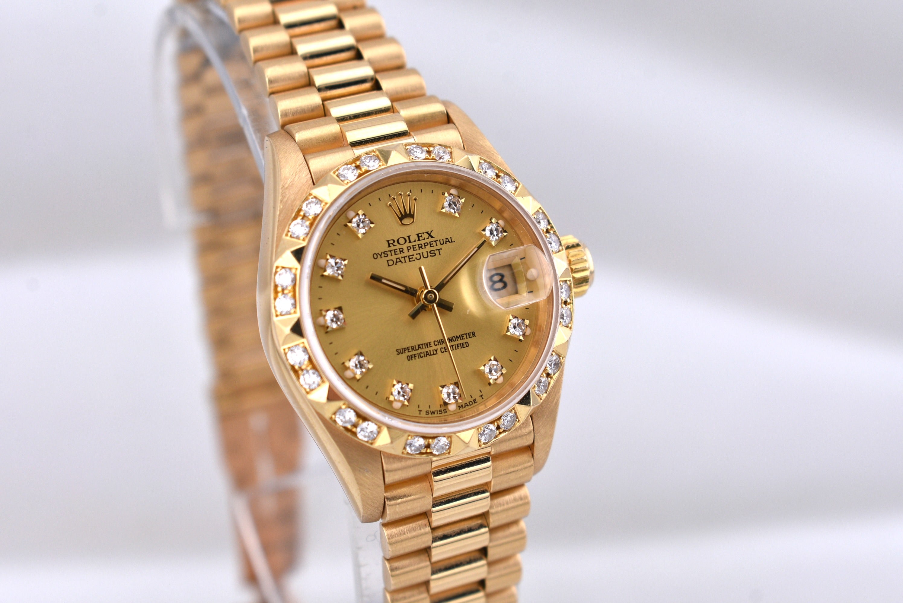 Rolex Lady Datejust 26 Yellow Gold Champagne Diamond Dial and Bezel 69258 1990