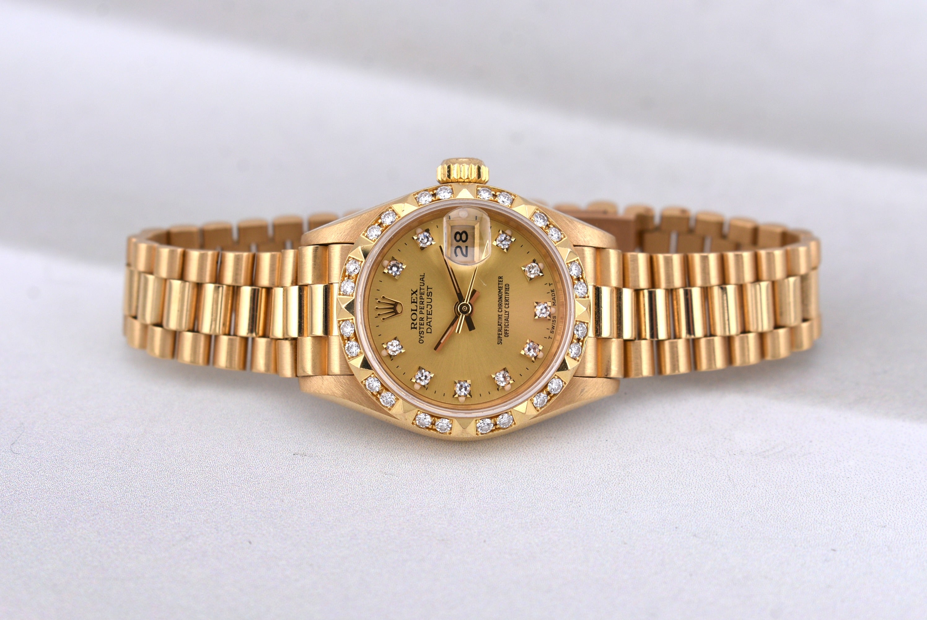 Rolex Lady Datejust 26 Yellow Gold Champagne Diamond Dial and Bezel 69258 1990
