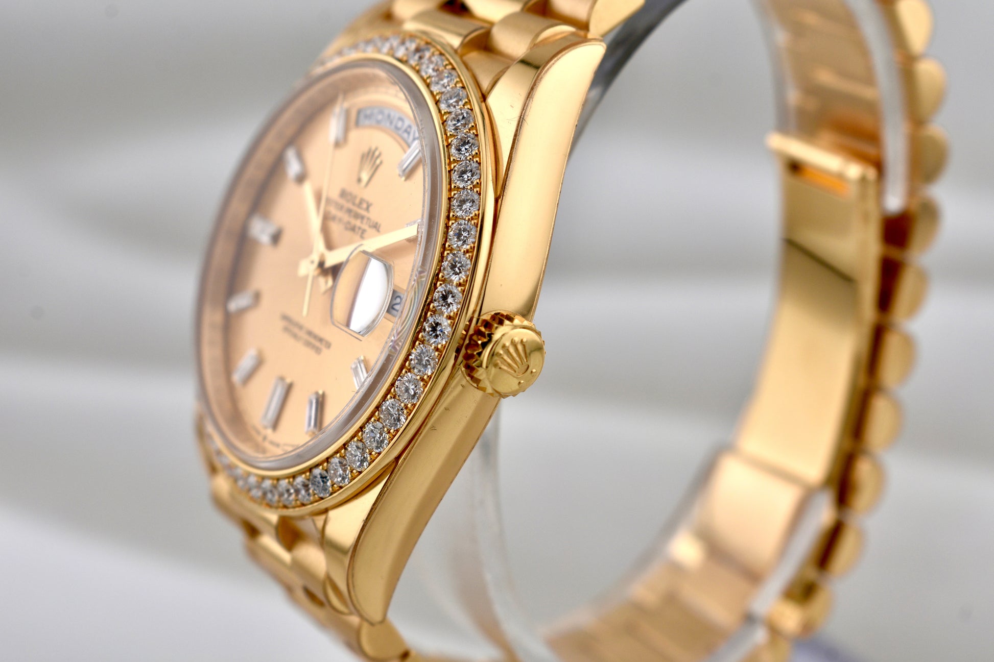 Rolex Day Date 40 Yellow Gold Champagne Baguette Diamond Dial 228348RBR 2024