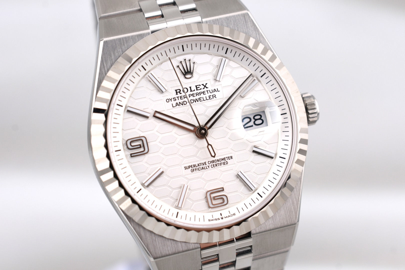 Rolex Land Dweller 40 White Honeycomb Dial 127334 2025 – SWISS LINK