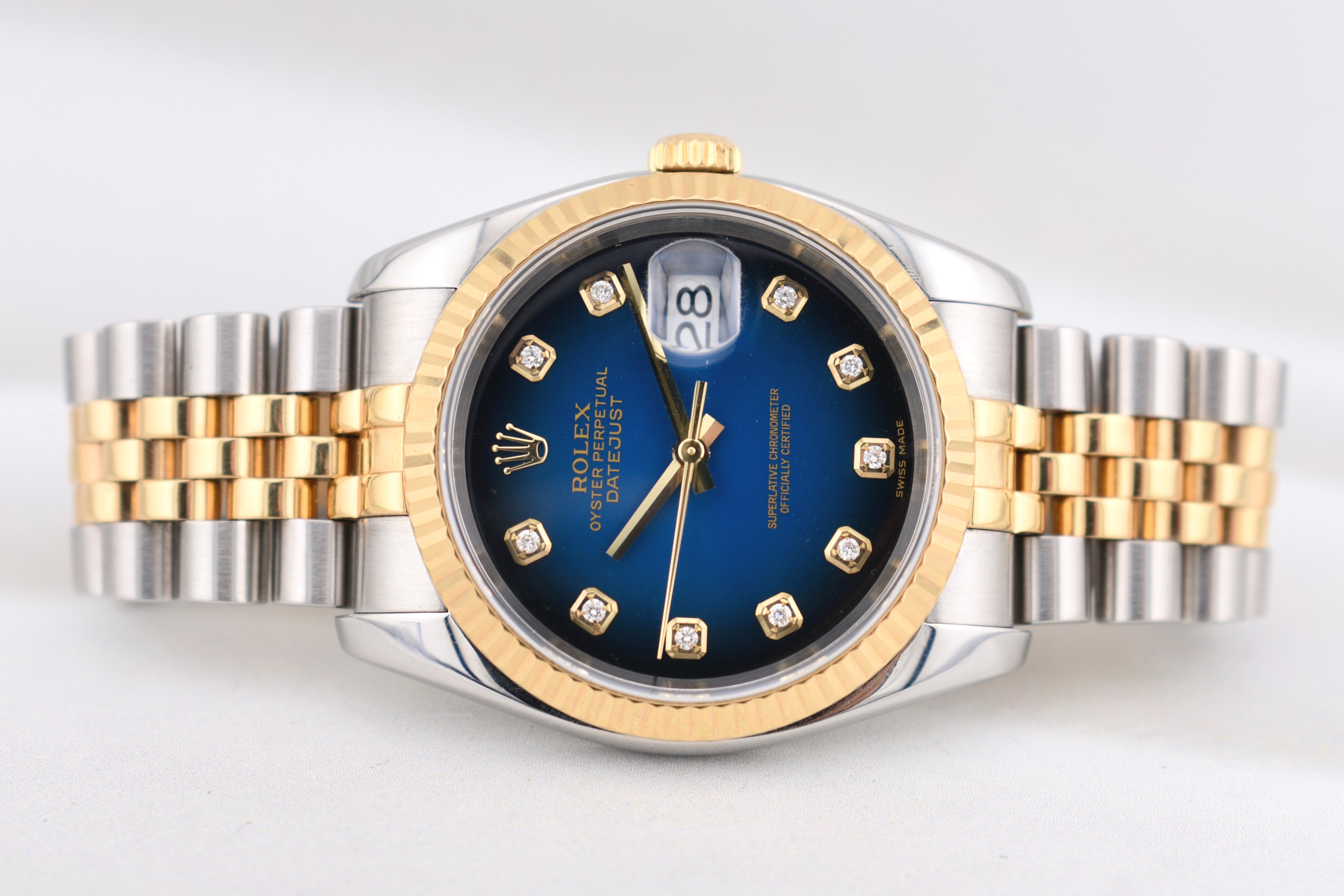 Rolex Datejust 36 Two Tone Blue Vignette Diamond Dial 116233 2005 (Approx)