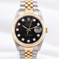 Rolex Datejust 36 Two Tone Black Diamond Dial 16233