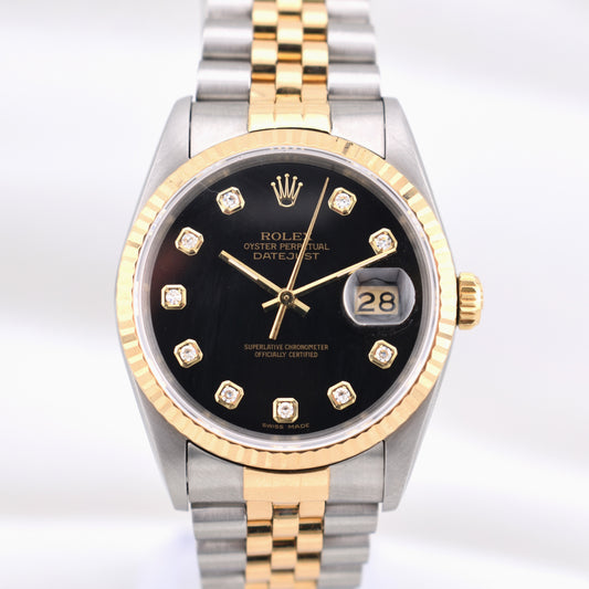 Rolex Datejust 36 Two Tone Black Diamond Dial 16233