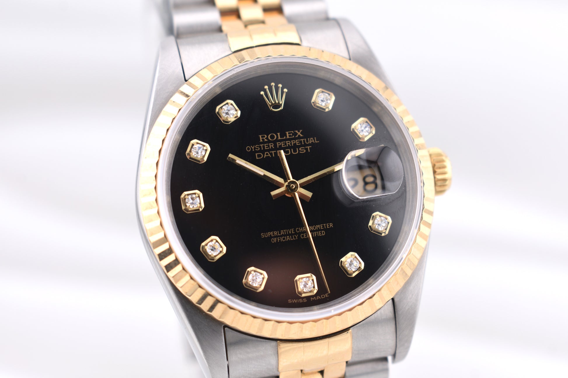 Rolex Datejust 36 Two Tone Black Diamond Dial 16233