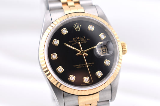 Rolex Datejust 36 Two Tone Black Diamond Dial 16233