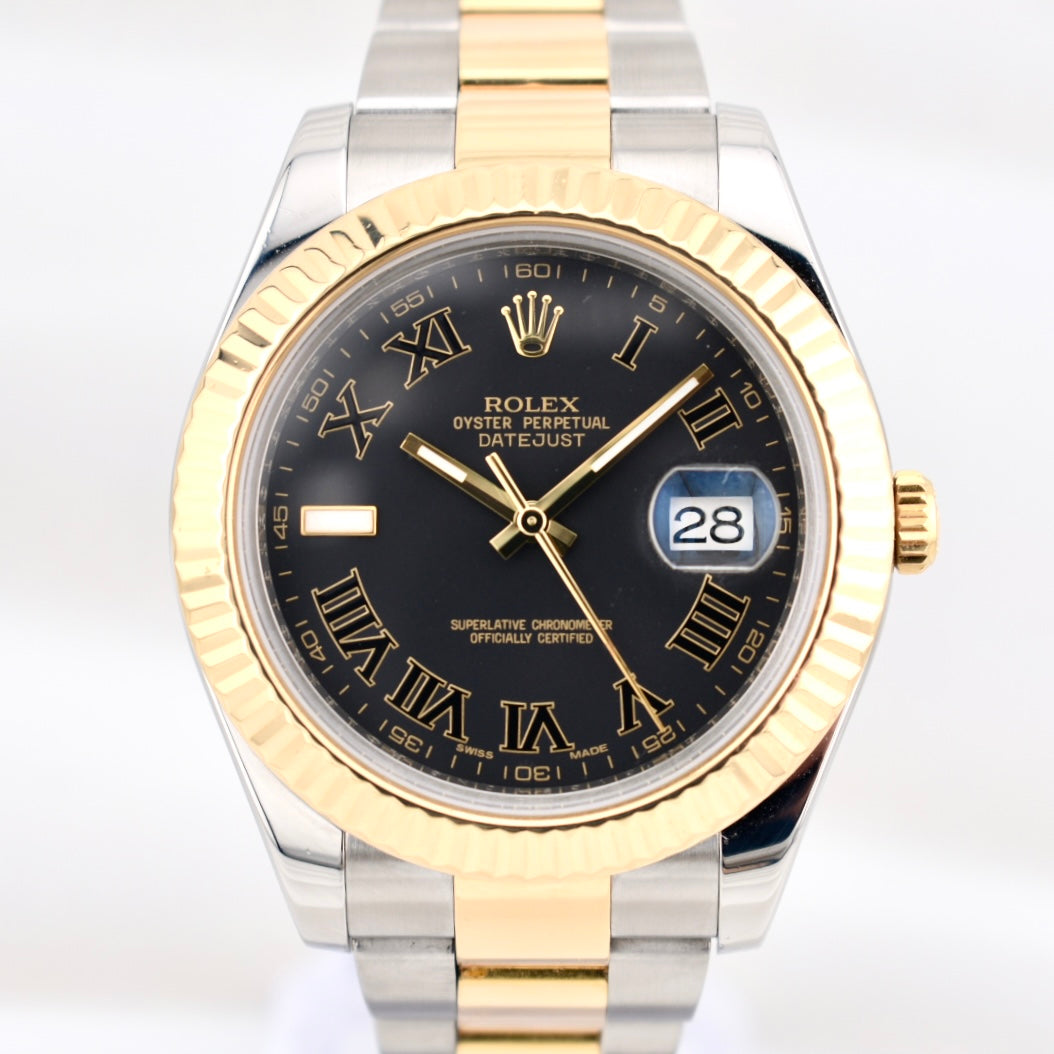 Rolex Datejust II Black Wimbledon Dial Two Tone Yellow Gold 116333 2014