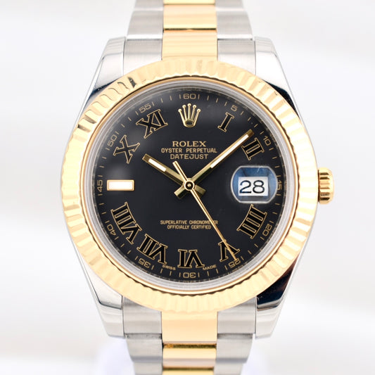 Rolex Datejust II Black Wimbledon Dial Two Tone Yellow Gold 116333 2014