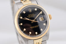 Rolex Datejust 36 Black Diamond Dial Two Tone Yellow Gold 16013 1982