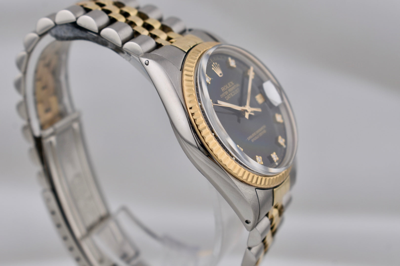Rolex Datejust 36 Black Diamond Dial Two Tone Yellow Gold 16013 1982