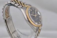 Rolex Datejust 36 Black Diamond Dial Two Tone Yellow Gold 16013 1982