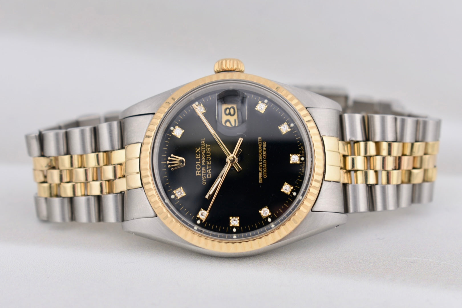 Rolex Datejust 36 Black Diamond Dial Two Tone Yellow Gold 16013 1982