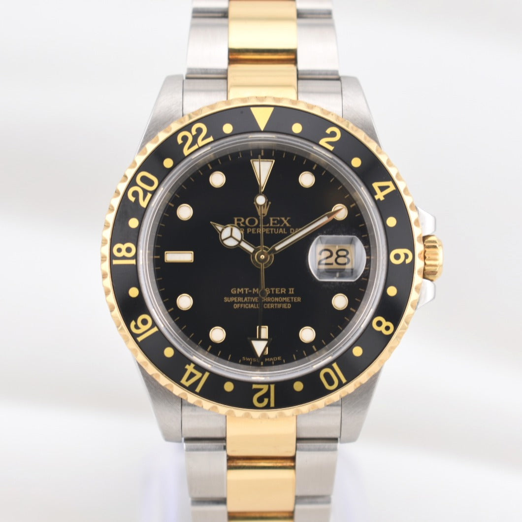 Rolex GMT Master II Two Tone Yellow Gold Black Dial 16713 2000