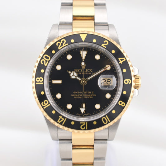 Rolex GMT Master II Two Tone Yellow Gold Black Dial 16713 2000