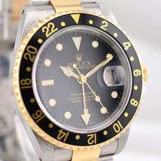 Rolex GMT Master II Two Tone Yellow Gold Black Dial 16713 2000
