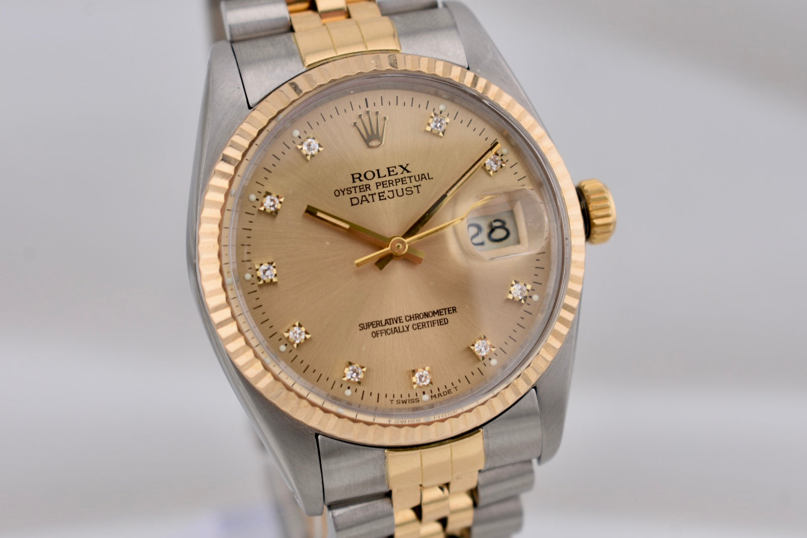 Rolex Datejust 36 Champagne Diamond Dial Two Tone Yellow Gold 16013 1986