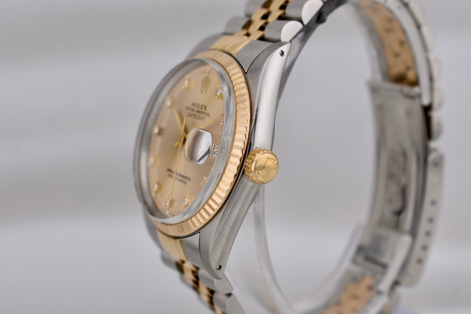 Rolex Datejust 36 Champagne Diamond Dial Two Tone Yellow Gold 16013 1986