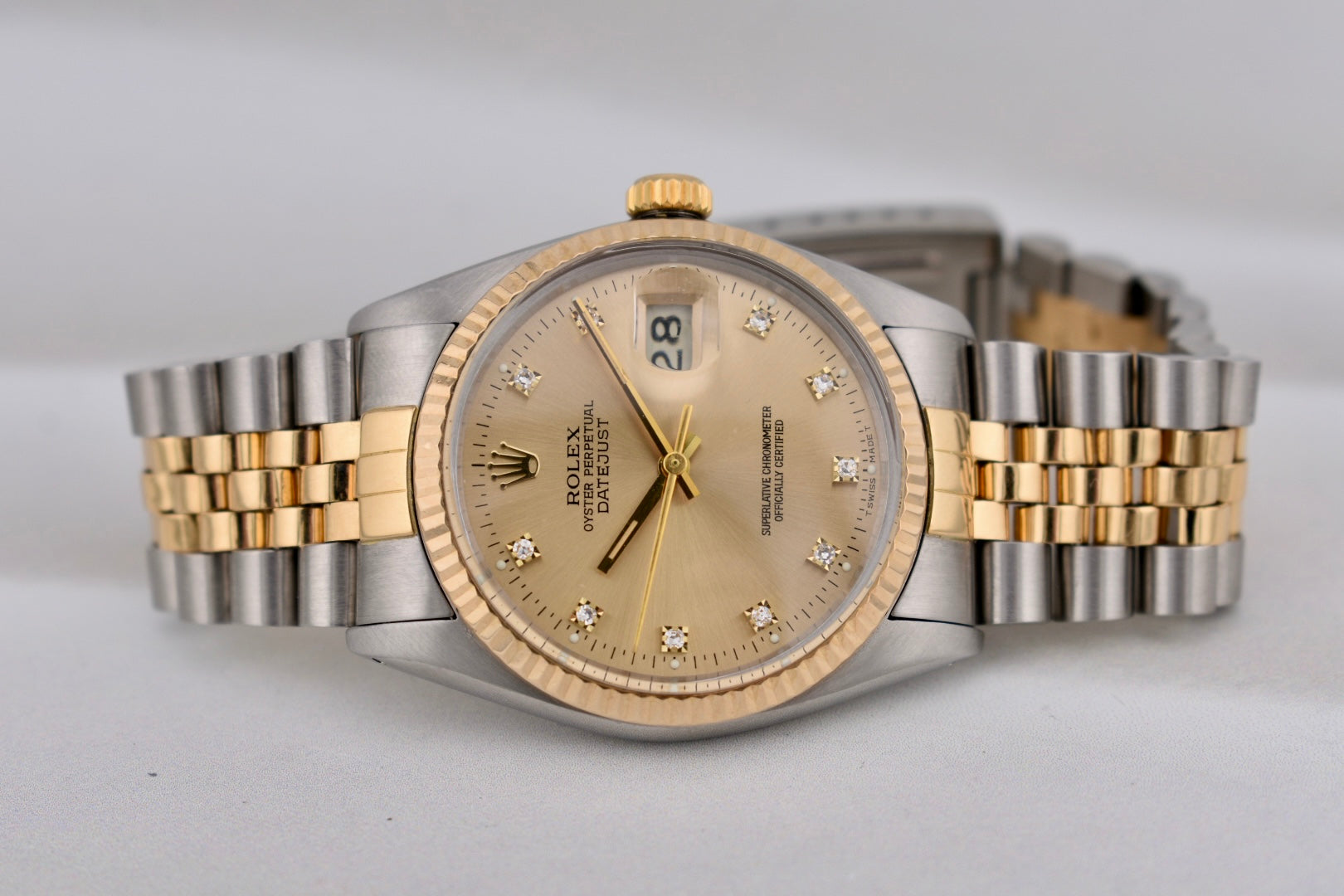 Rolex Datejust 36 Champagne Diamond Dial Two Tone Yellow Gold 16013 1986