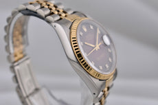 Rolex Datejust 36 Red Vignette Diamond Dial Two Tone Yellow Gold 16233 1989