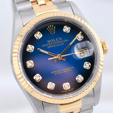 Rolex Datejust 36 Blue Vignette Diamond Dial Two Tone Yellow Gold 16233 1995