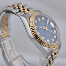 Rolex Datejust 36 Blue Vignette Diamond Dial Two Tone Yellow Gold 16233 1995