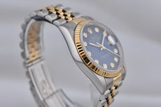 Rolex Datejust 36 Blue Vignette Diamond Dial Two Tone Yellow Gold 16233 1995