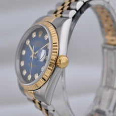 Rolex Datejust 36 Blue Vignette Diamond Dial Two Tone Yellow Gold 16233 1995