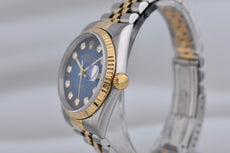 Rolex Datejust 36 Blue Vignette Diamond Dial Two Tone Yellow Gold 16233 1995