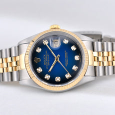 Rolex Datejust 36 Blue Vignette Diamond Dial Two Tone Yellow Gold 16233 1995