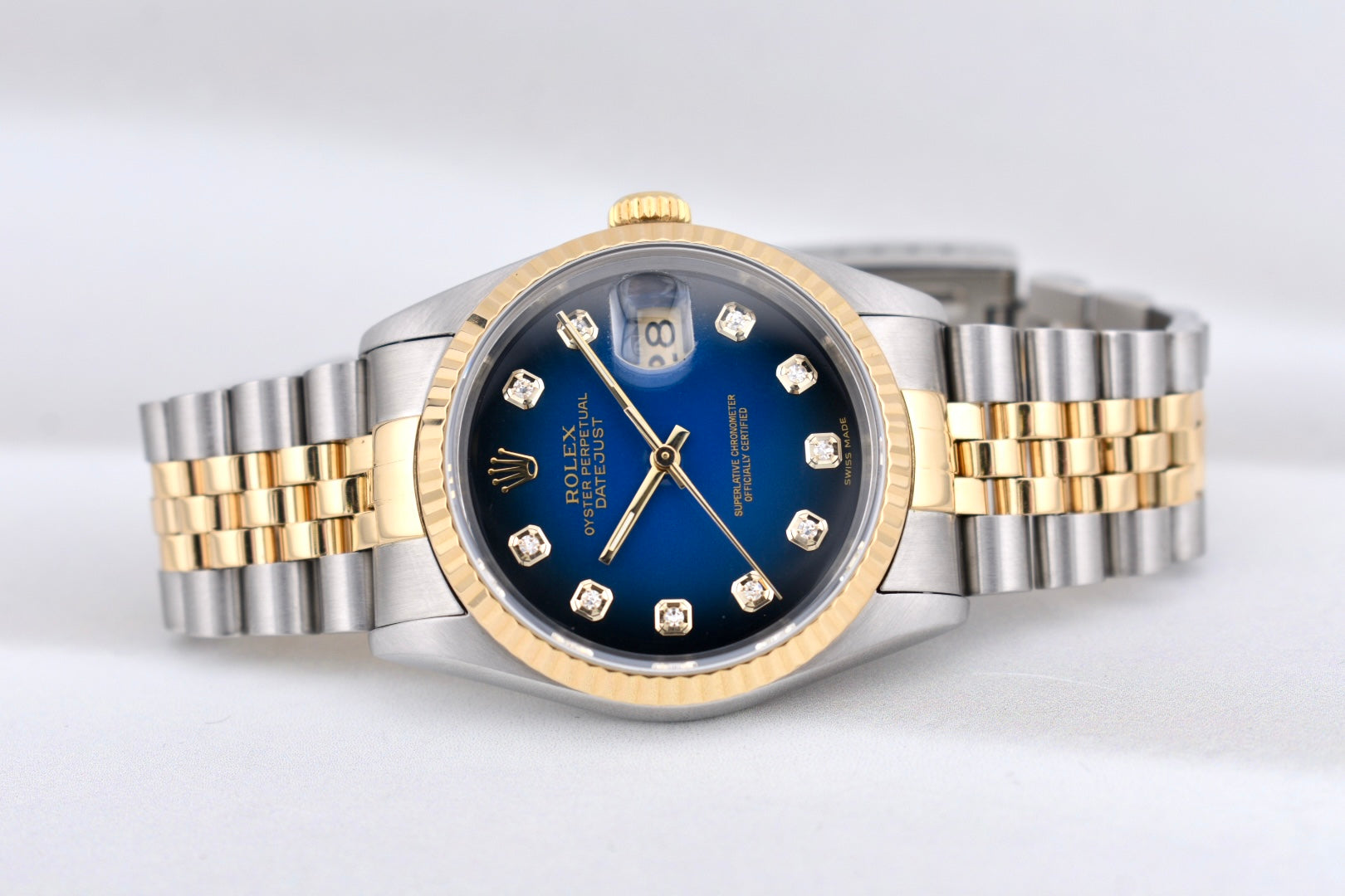 Rolex Datejust 36 Blue Vignette Diamond Dial Two Tone Yellow Gold 16233 1995
