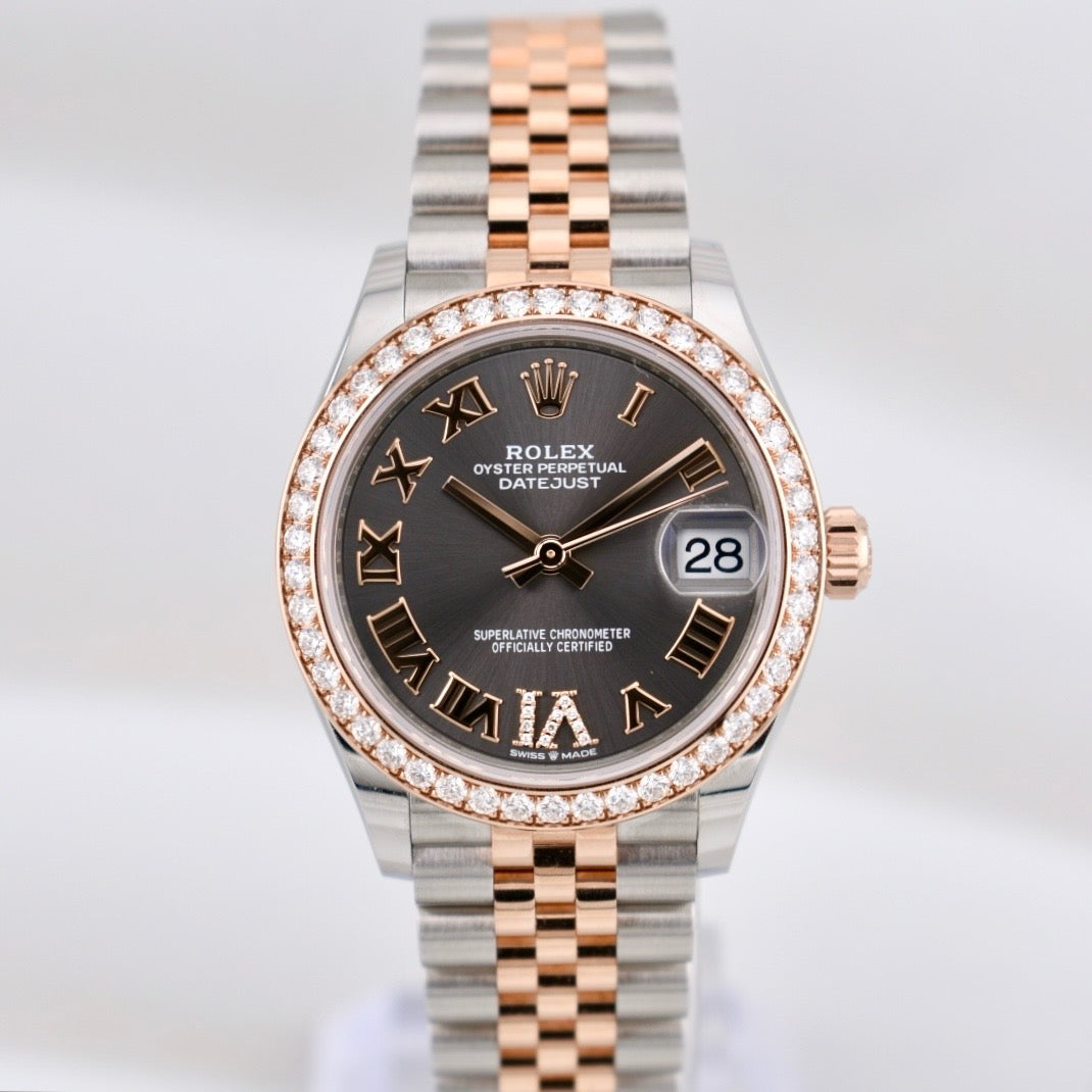 Rolex Datejust 31 Two Tone Everose Gold Factory Diamond Bezel Slate Dial 278381RBR 2023
