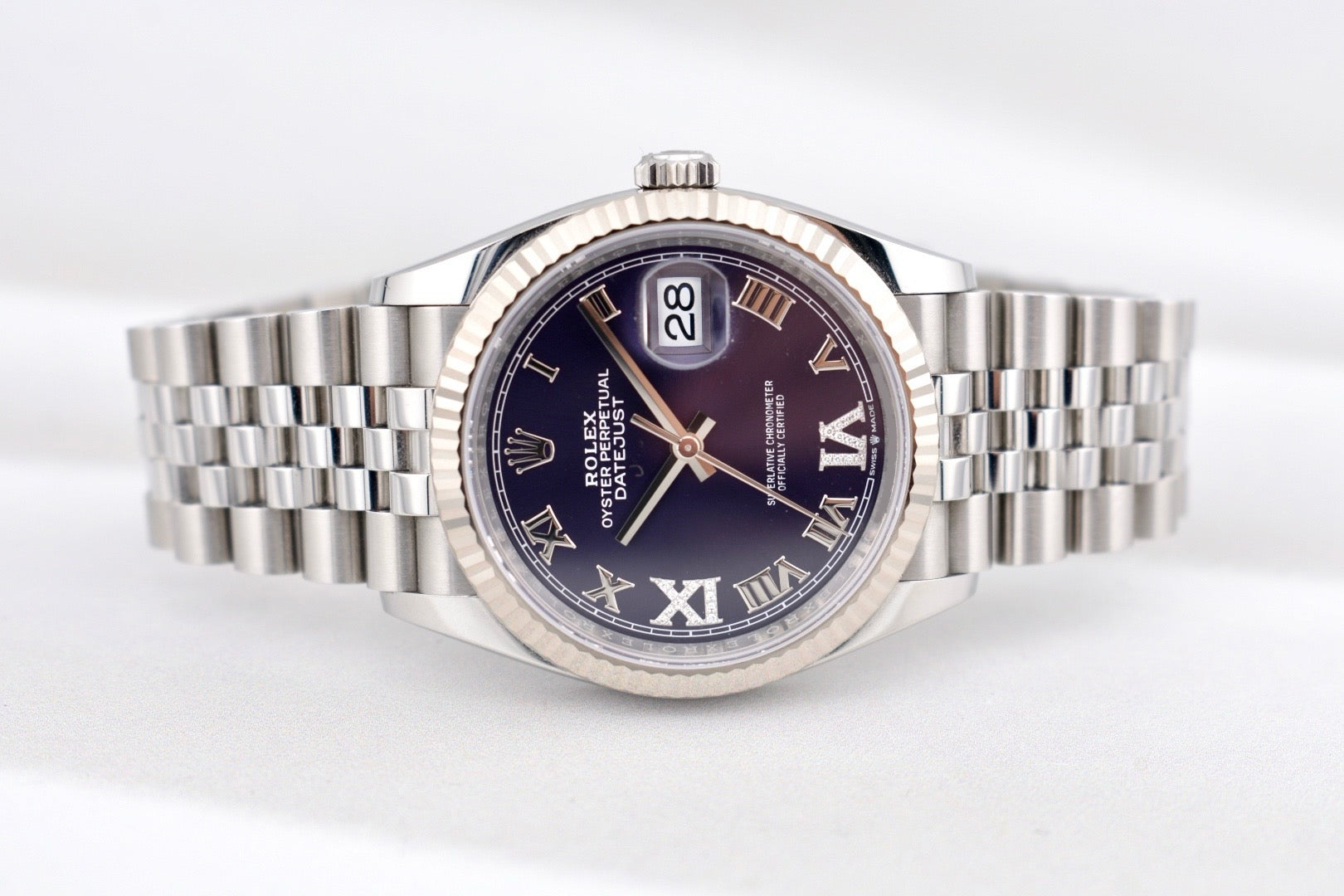 Rolex Datejust 36 Aubergine Purple Diamond Roman Numeral Dial 126234 2022