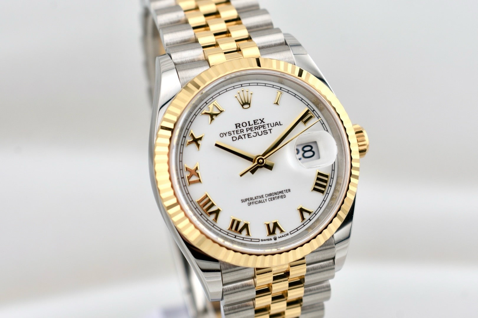 Rolex Datejust 36 Two Tone Yellow Gold White Roman Dial 126233 2025