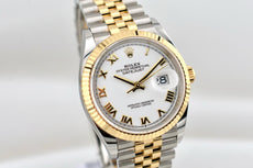 Rolex Datejust 36 Two Tone Yellow Gold White Roman Dial 126233 2025